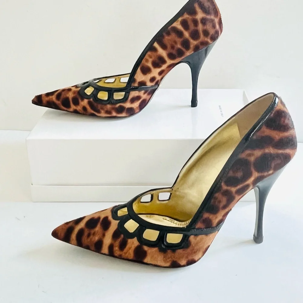 Dolce & Gabbana calf hair tan black animal print heels 38